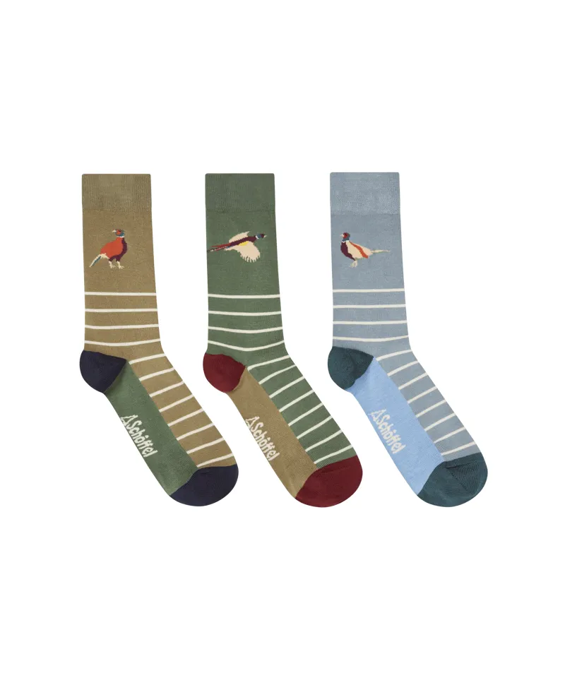 Schoffel Bamboo Socks - Box of 3 - Lake Blue Pheasant