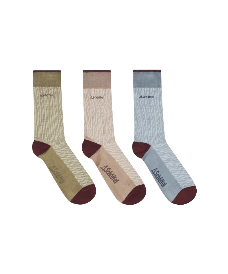 Schoffel Bamboo Socks - Box of 3 - Port Herringbone