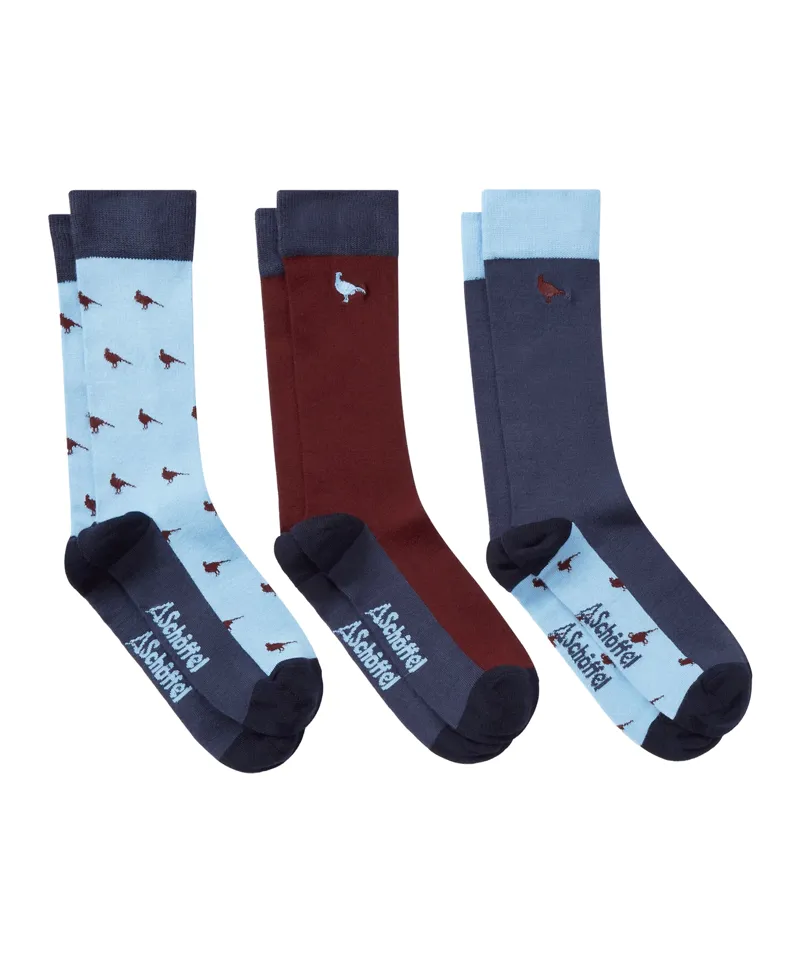 Schoffel Bamboo Socks - Box of 3 - Wine Pheasant