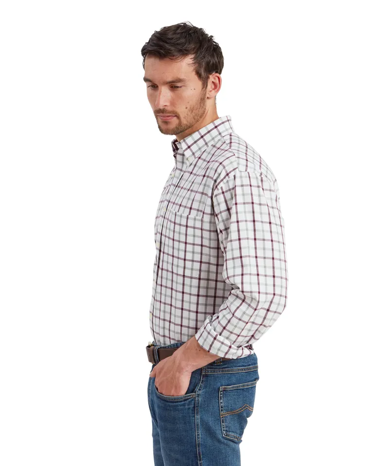 Schoffel Brancaster Classic Shirt - Wine Check-3