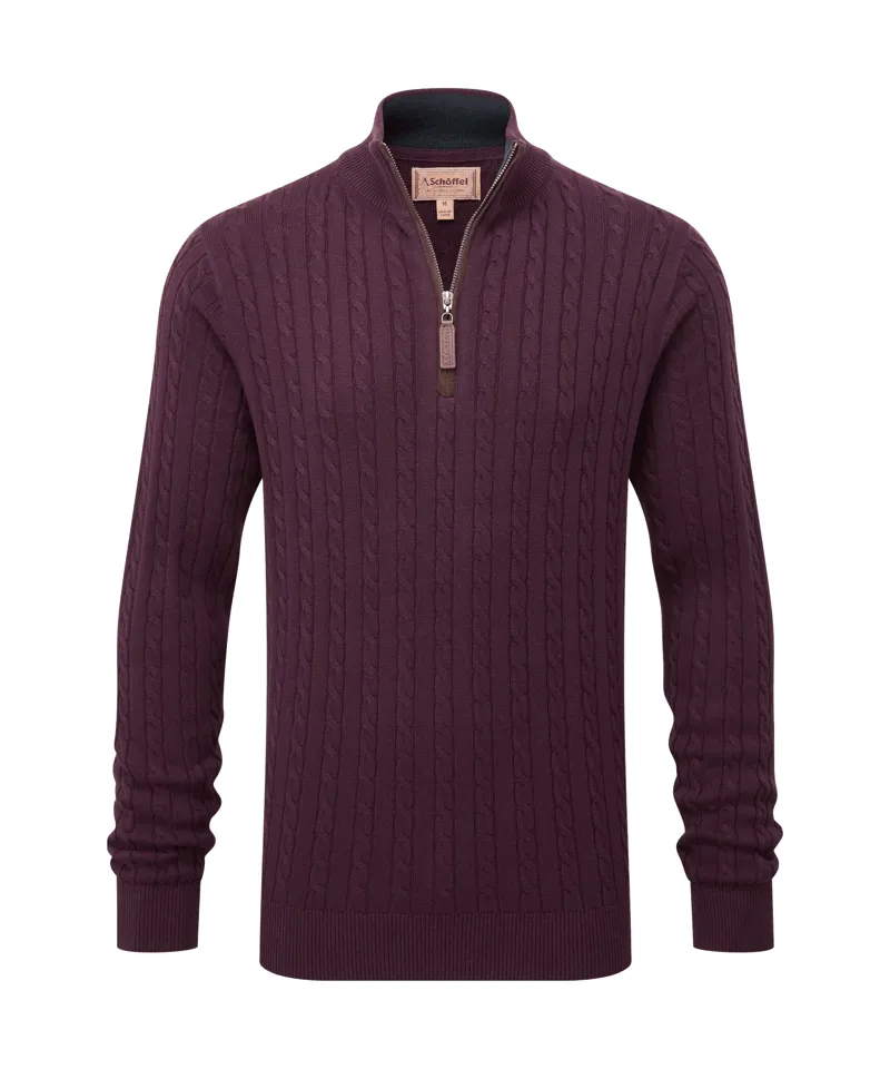 Schoffel Calton Cotton Cashmere Cable Quarter Zip Jumper - Wine