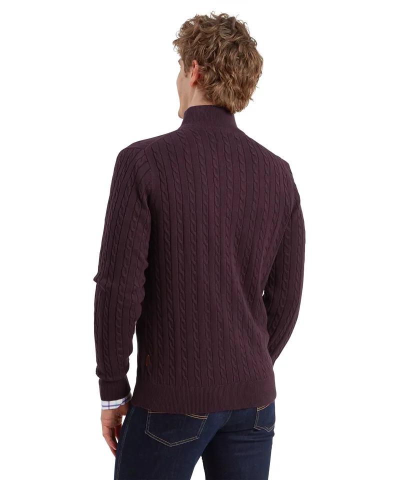 Schoffel Calton Cotton Cashmere Cable Quarter Zip Jumper - Wine-3