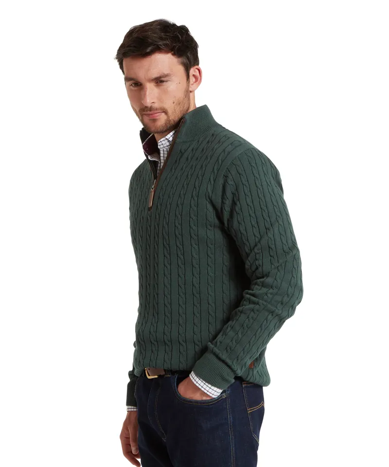 Schoffel Calton Cotton Cashmere Cable Quarter Zip Jumper - Botanical Green-3