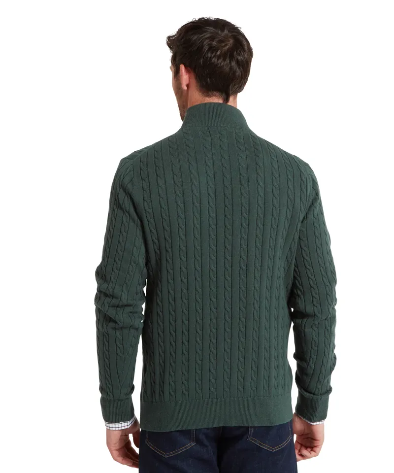 Schoffel Calton Cotton Cashmere Cable Quarter Zip Jumper - Botanical Green-4
