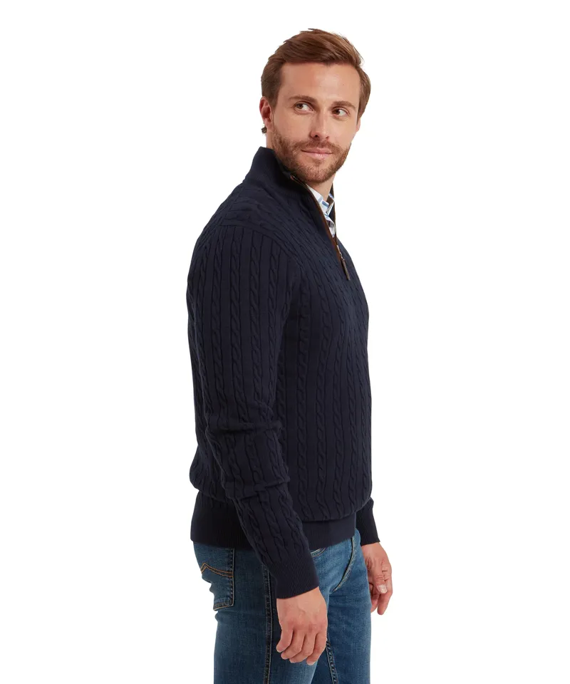 Schoffel Calton Cotton Cashmere Cable Quarter Zip Jumper - Navy-3