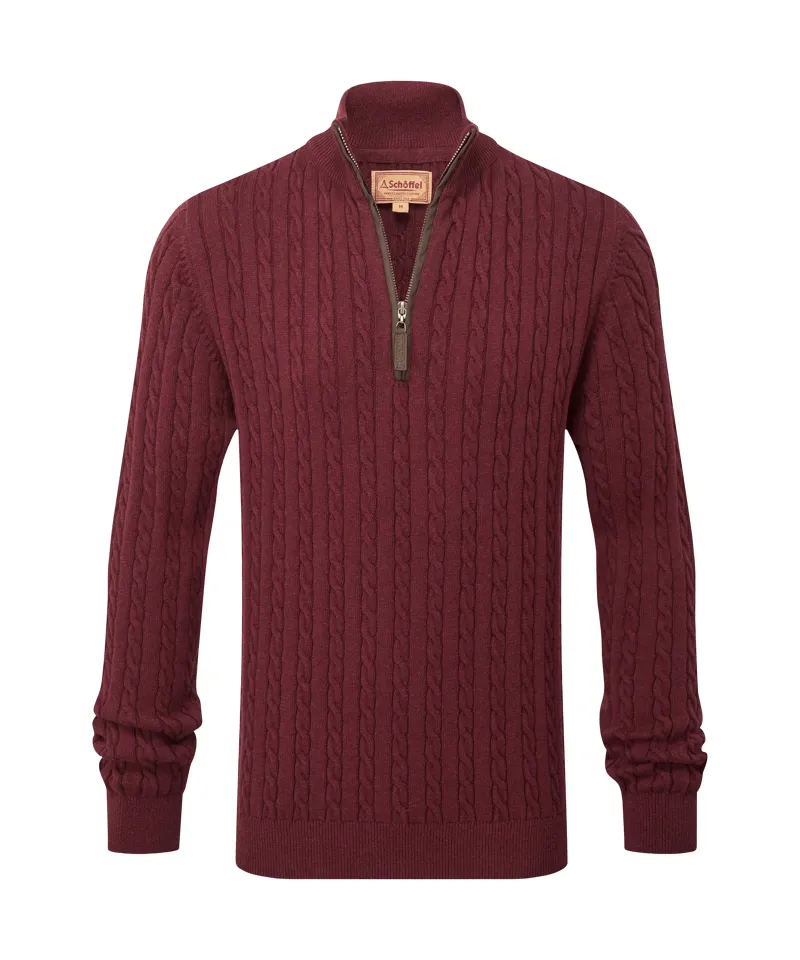 Schoffel Calton Cotton Cashmere Cable Quarter Zip Jumper - Burgundy-7