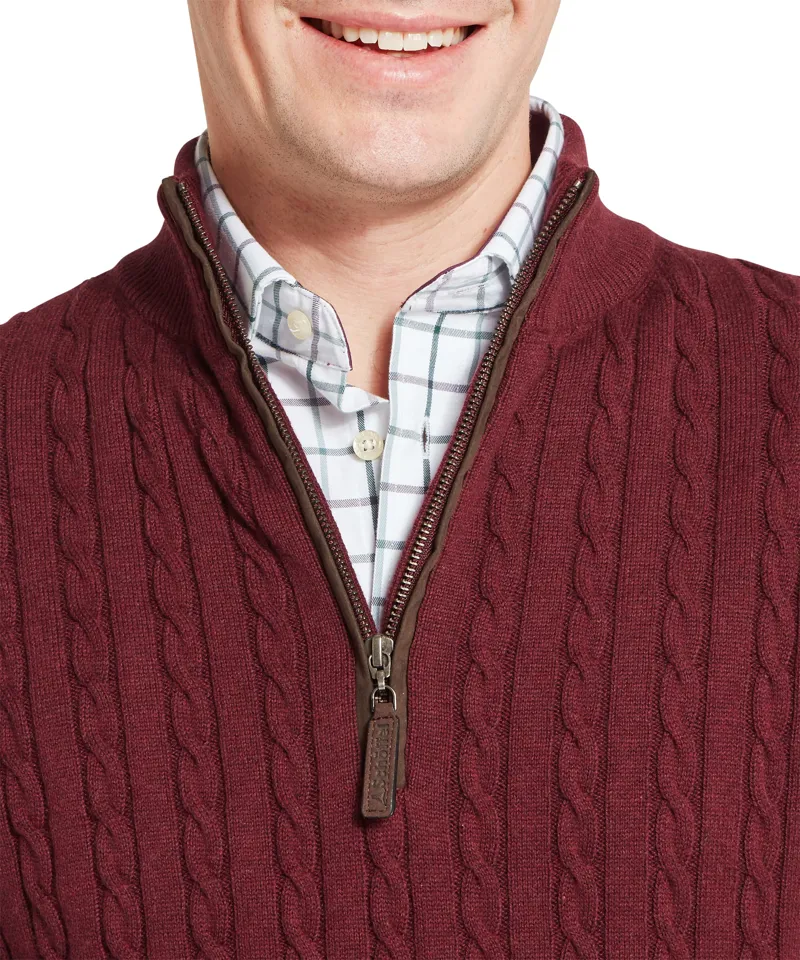Schoffel Calton Cotton Cashmere Cable Quarter Zip Jumper - Burgundy-4