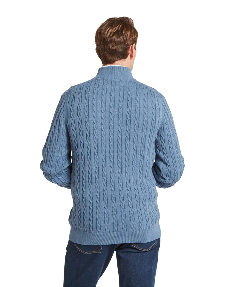 Schoffel Calton Cotton Cashmere Cable Quarter Zip Jumper - Lake Blue-3