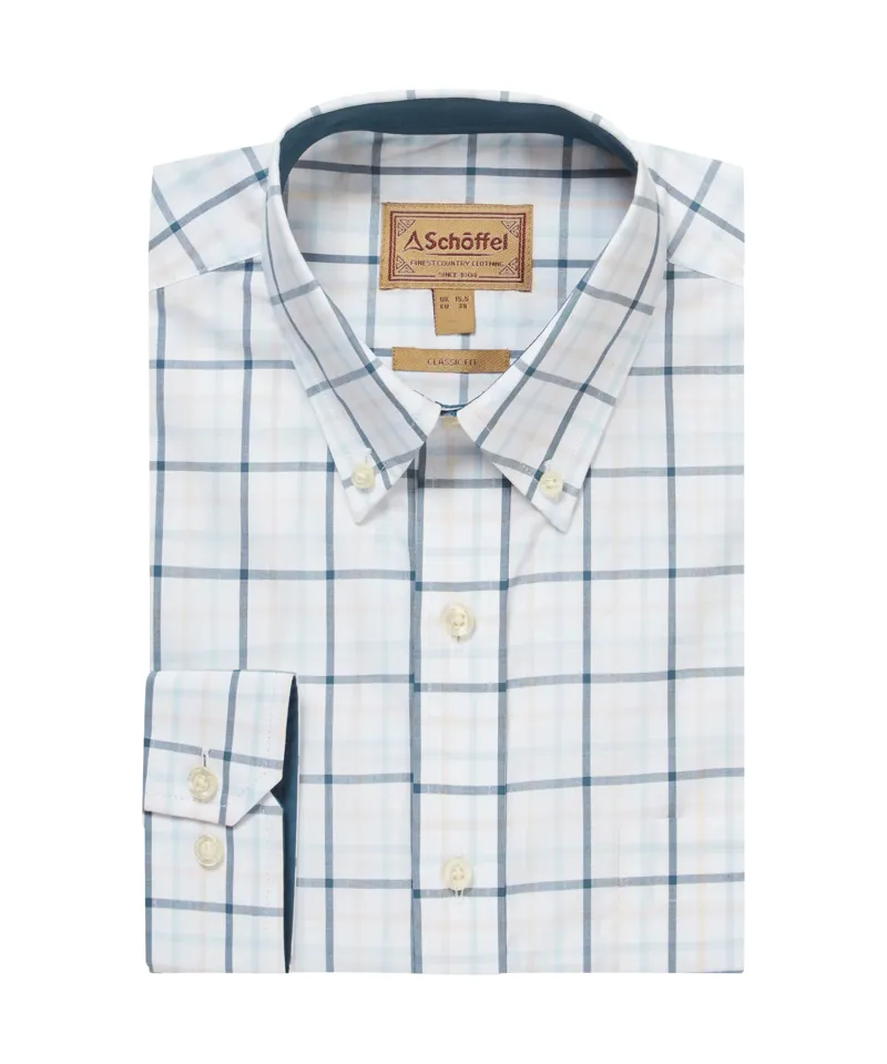 Schoffel Holkham Classic Shirt - Deep Ocean Blue/Coral Peach-3