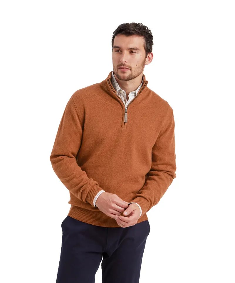 Schoffel Lewis Lambswool Quarter Zip Jumper - Brick-1
