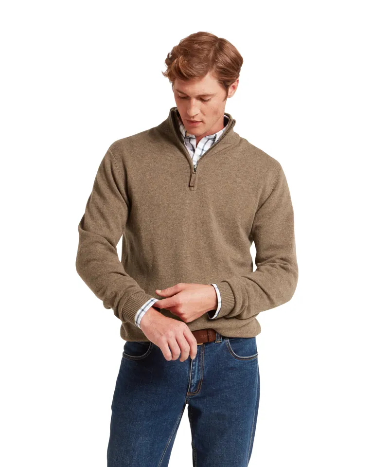 Schoffel Lewis Lambswool Quarter Zip Jumper - Mushroom-1
