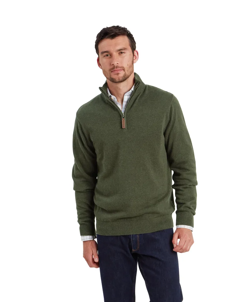 Schoffel Lewis Lambswool Quarter Zip Jumper - Woodland