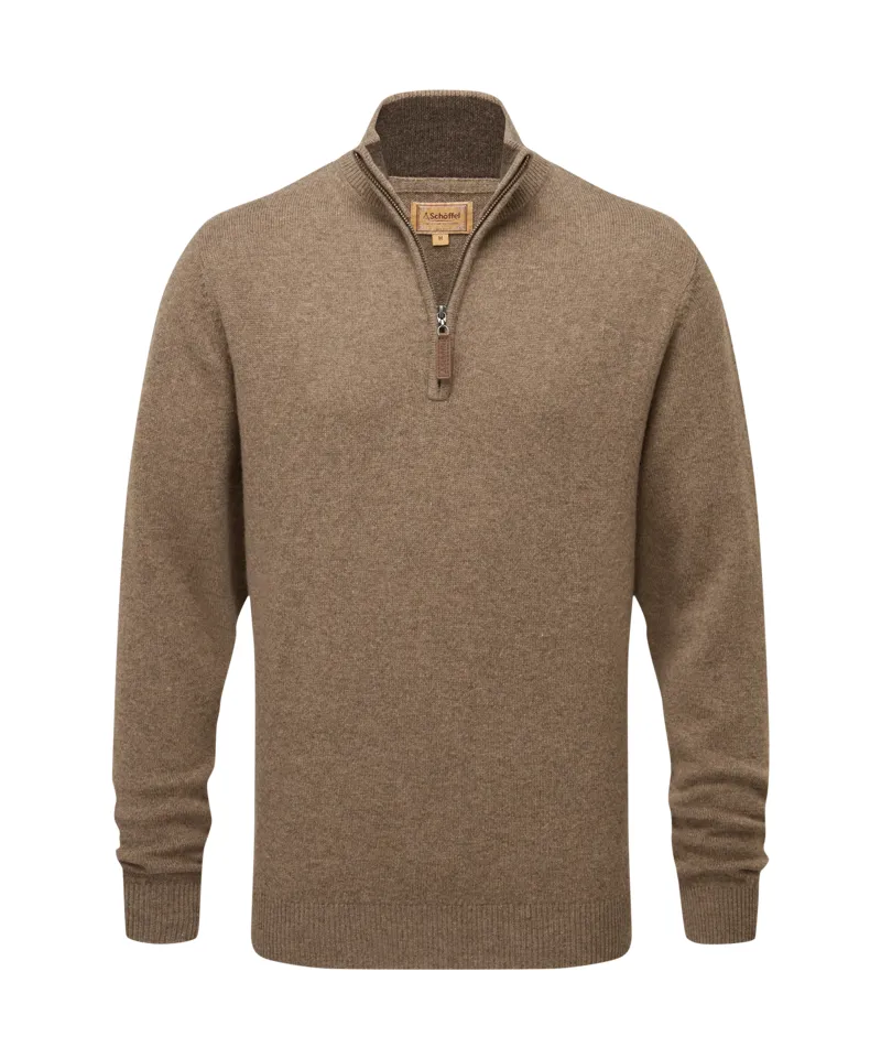 Schoffel Lewis Lambswool Quarter Zip Jumper - Mushroom