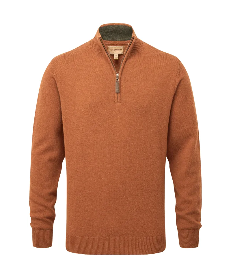 Schoffel Lewis Lambswool Quarter Zip Jumper - Brick