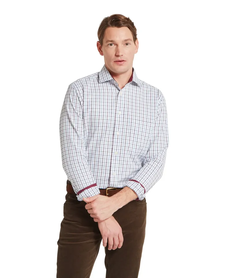 Schoffel Milton Tailored Shirt - Port/Lake Blue Check
