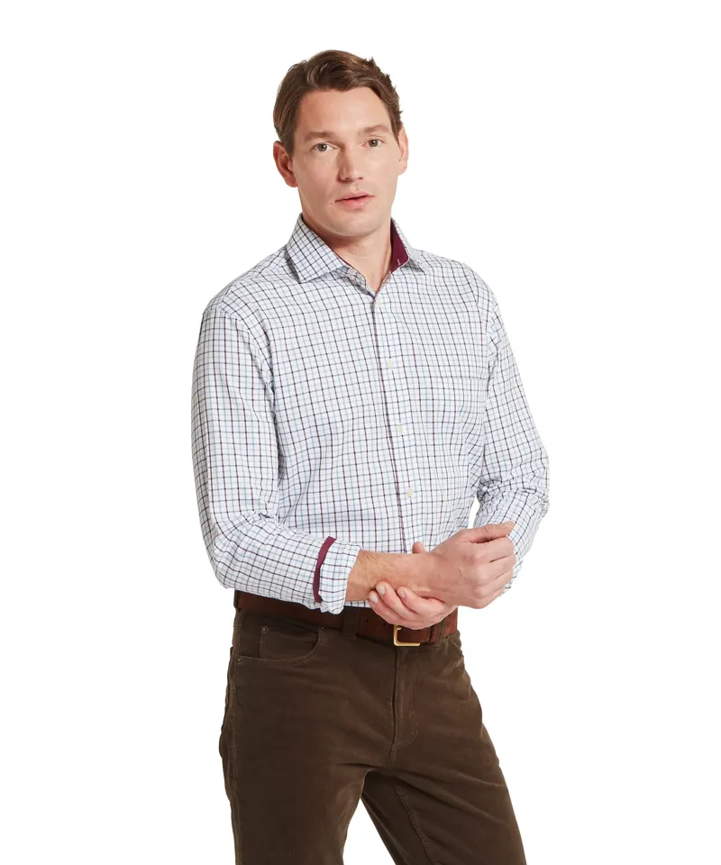 Schoffel Milton Tailored Shirt - Port/Lake Blue Check-3