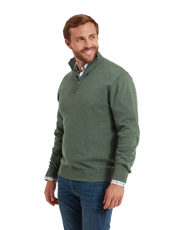 Schoffel Porthmeor Pima Cotton Quarter Zip Jumper - Country Green-3