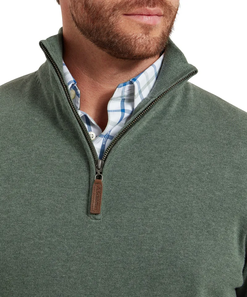 Schoffel Porthmeor Pima Cotton Quarter Zip Jumper - Country Green-5