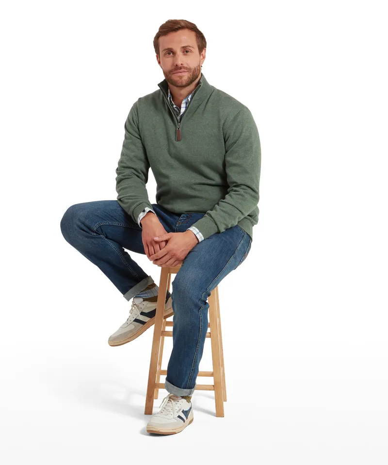 Schoffel Porthmeor Pima Cotton Quarter Zip Jumper - Country Green-6