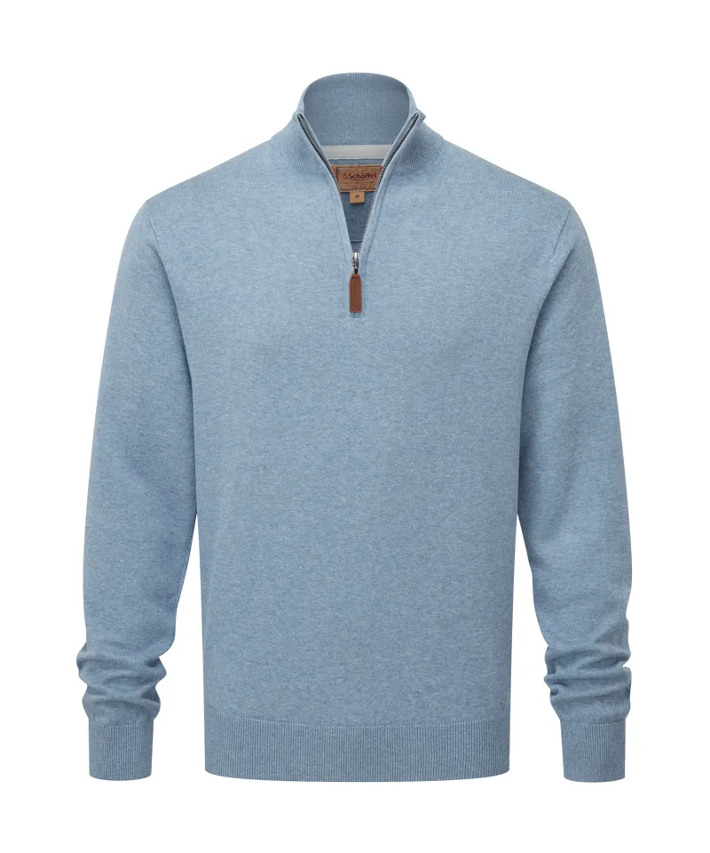 Schoffel Porthmeor Pima Cotton Quarter Zip Jumper - Denim Blue