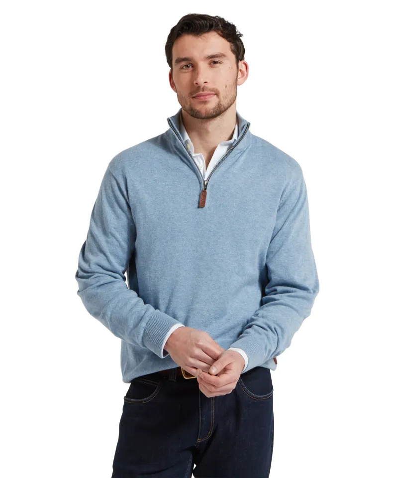 Schoffel Porthmeor Pima Cotton Quarter Zip Jumper - Denim Blue-1