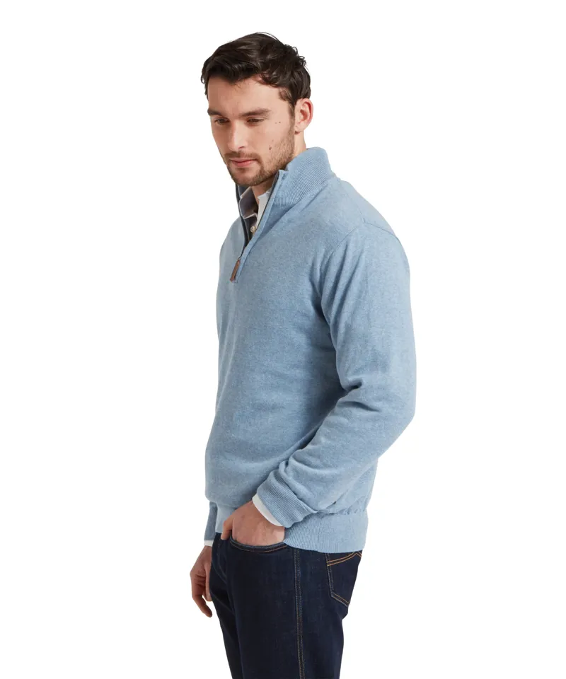 Schoffel Porthmeor Pima Cotton Quarter Zip Jumper - Denim Blue-3