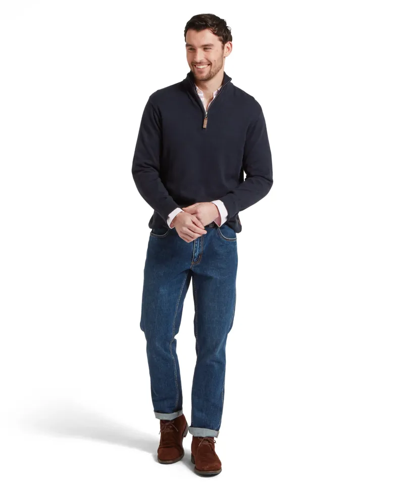 Schoffel Porthmeor Pima Cotton Quarter Zip Jumper - Navy-2