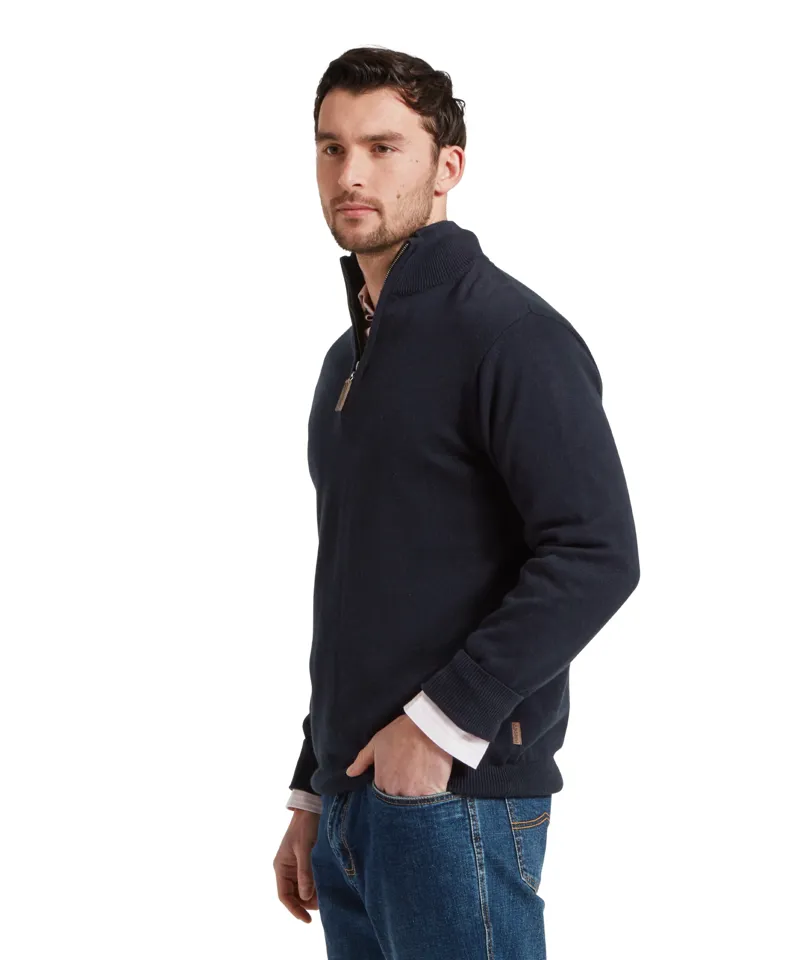 Schoffel Porthmeor Pima Cotton Quarter Zip Jumper - Navy-3