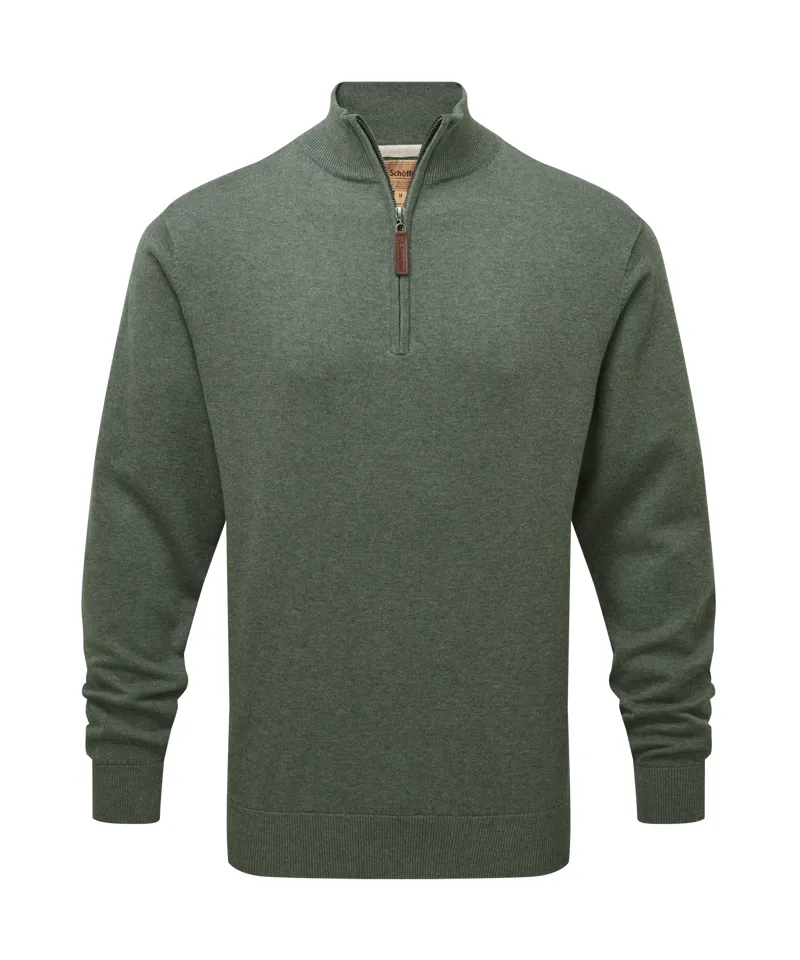 Schoffel Porthmeor Pima Cotton Quarter Zip Jumper - Country Green