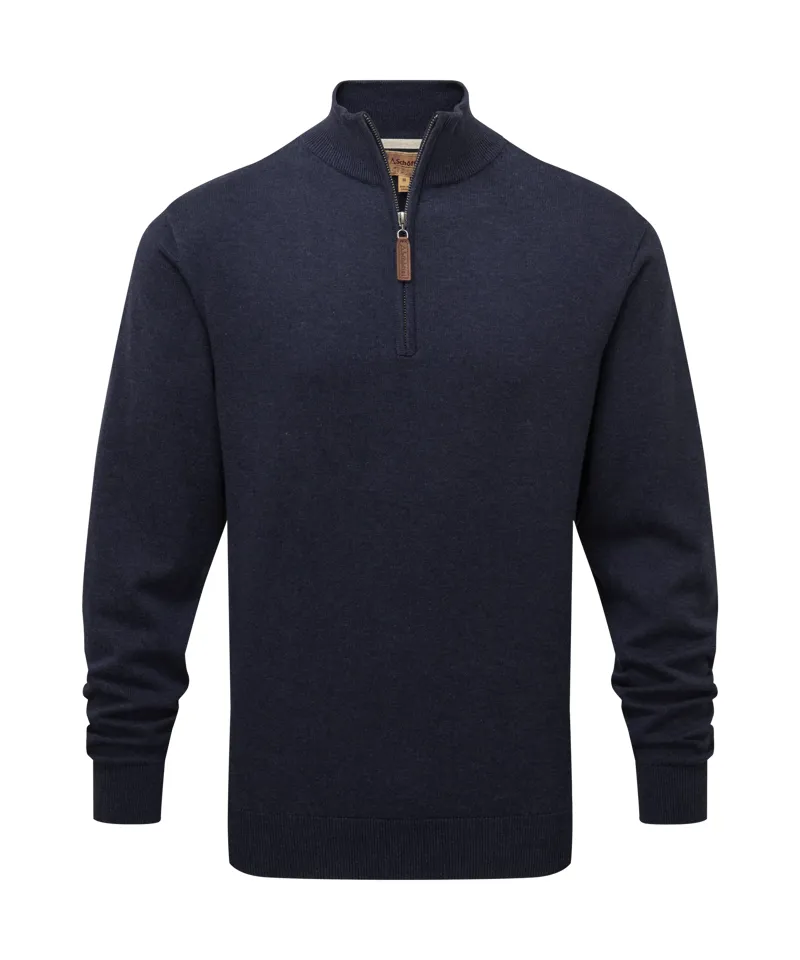 Schoffel Porthmeor Pima Cotton Quarter Zip Jumper - Navy
