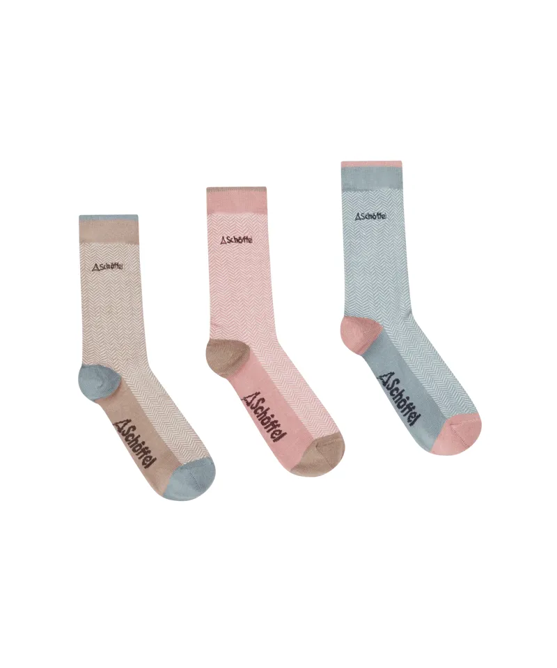 Schoffel Bamboo Socks - Box of 3 - Lake Blue Herringbone Mix