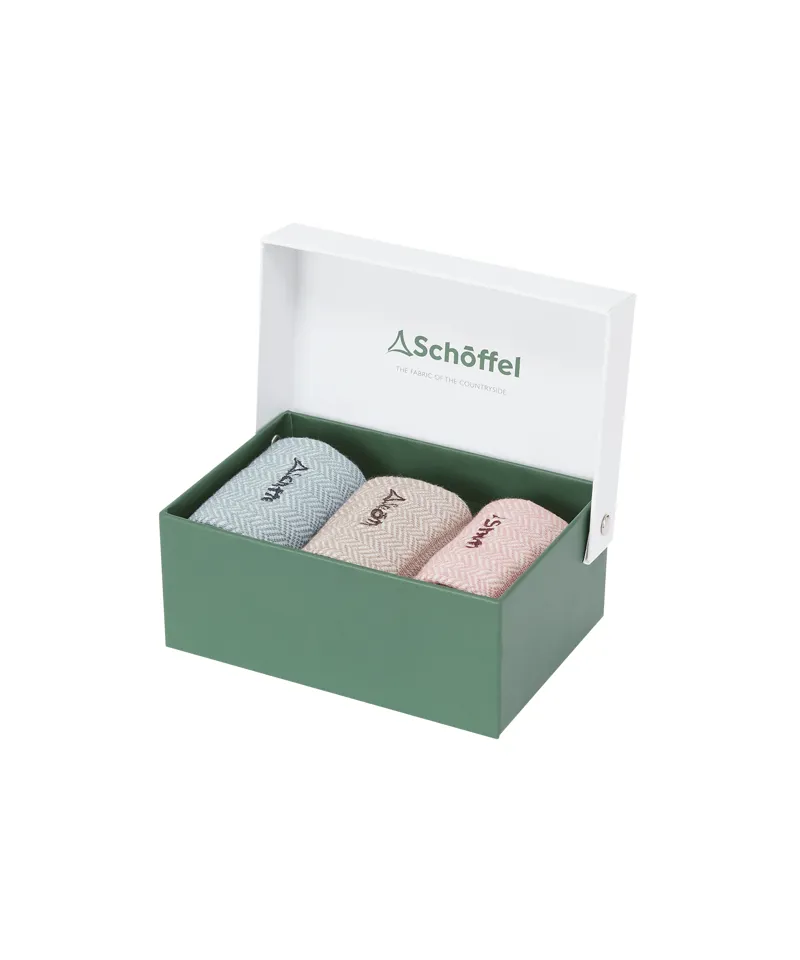 Schoffel Bamboo Socks - Box of 3 - Lake Blue Herringbone Mix-1