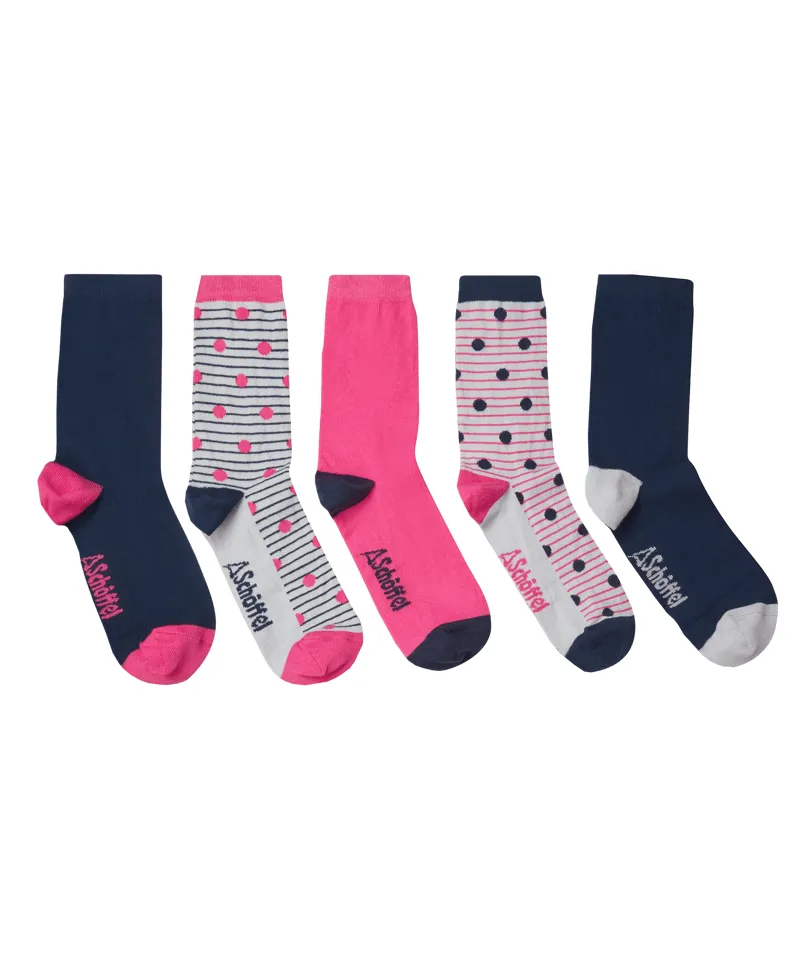 Schoffel Bamboo Socks - Box of 5 - Navy and Pink Mix