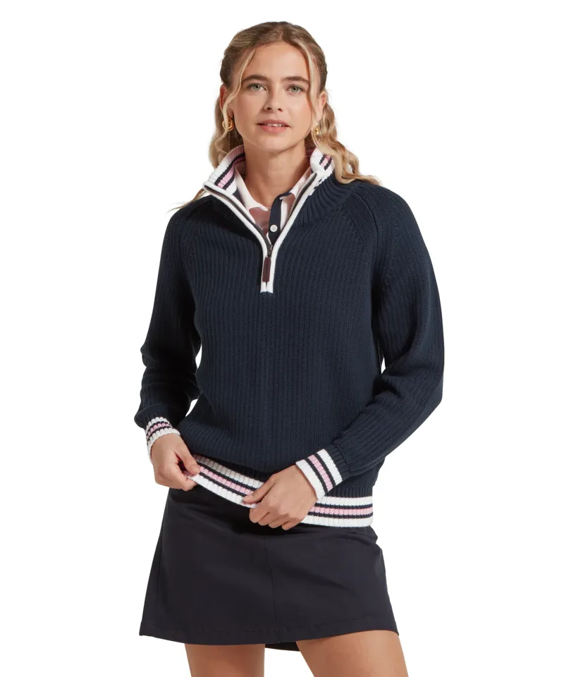 Schoffel Havelet Bay Quarter Zip Jumper - Navy/Blush