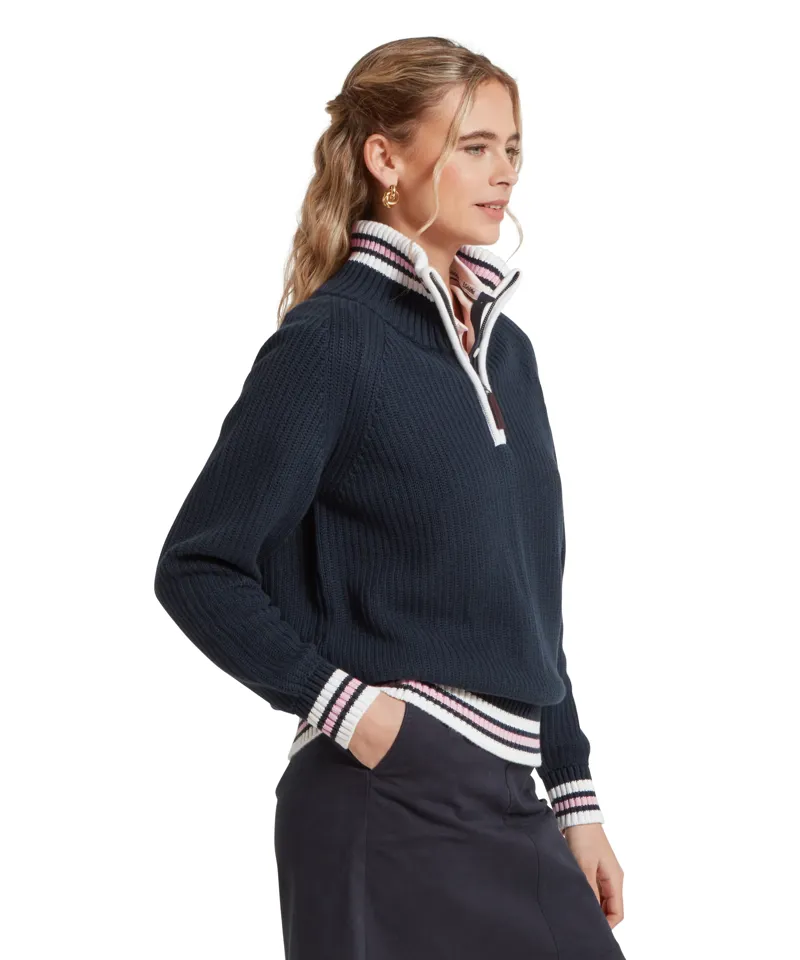 Schoffel Havelet Bay Quarter Zip Jumper - Navy/Blush-3