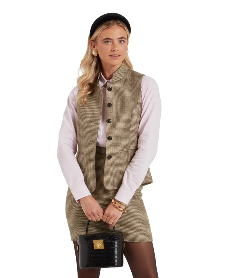 Schoffel Millport Tweed Nehru Waistcoat - Houndstooth Tweed-6