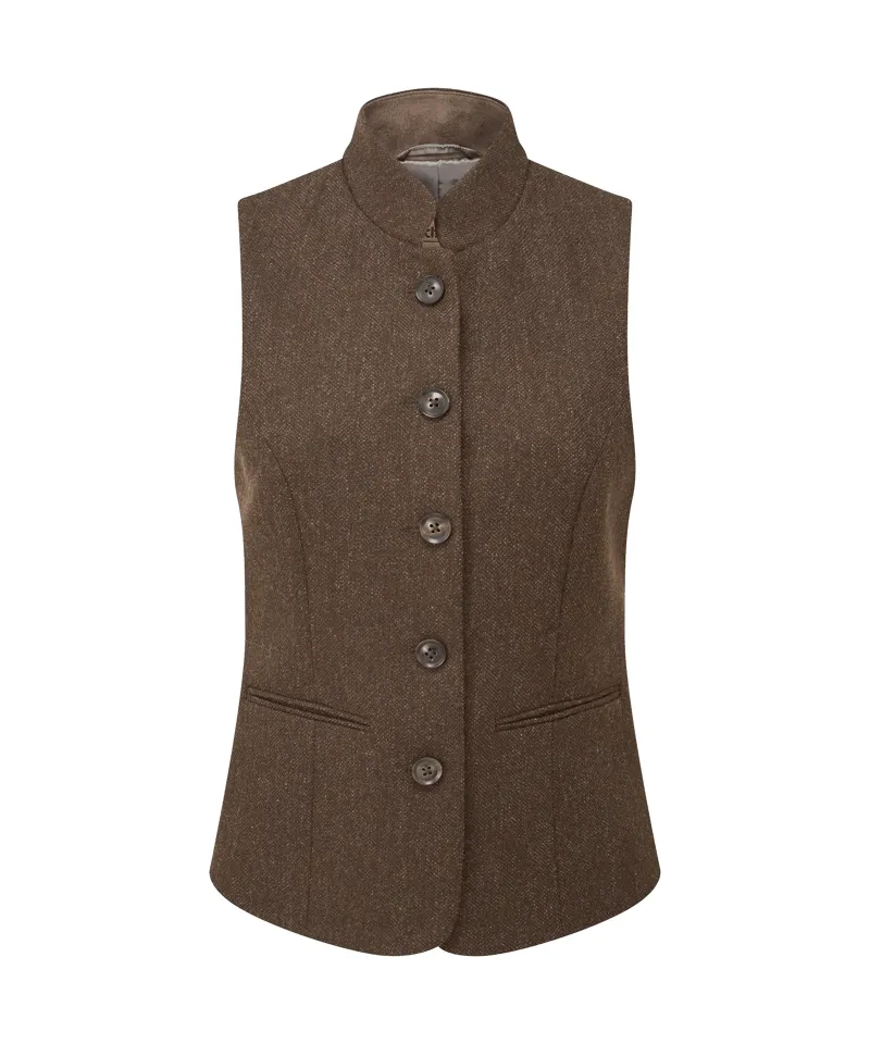 Schoffel Millport Tweed Nehru Waistcoat - Chocolate Herringbone Tweed-7