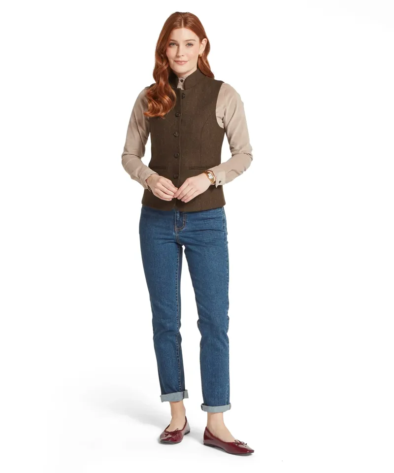 Schoffel Millport Tweed Nehru Waistcoat - Chocolate Herringbone Tweed-1