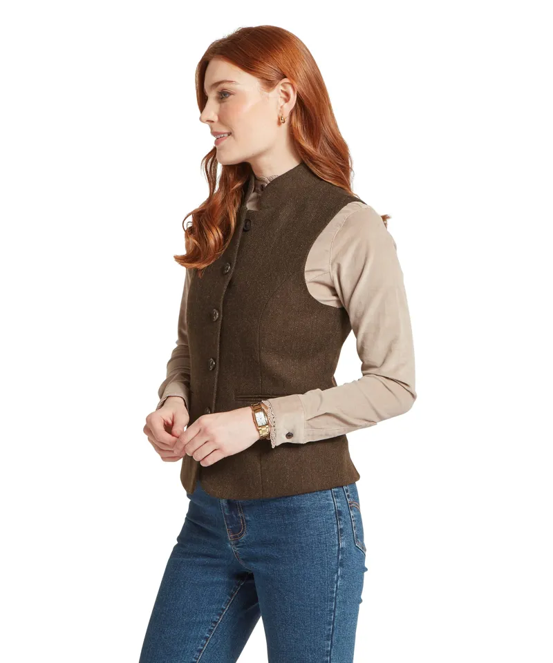 Schoffel Millport Tweed Nehru Waistcoat - Chocolate Herringbone Tweed-2