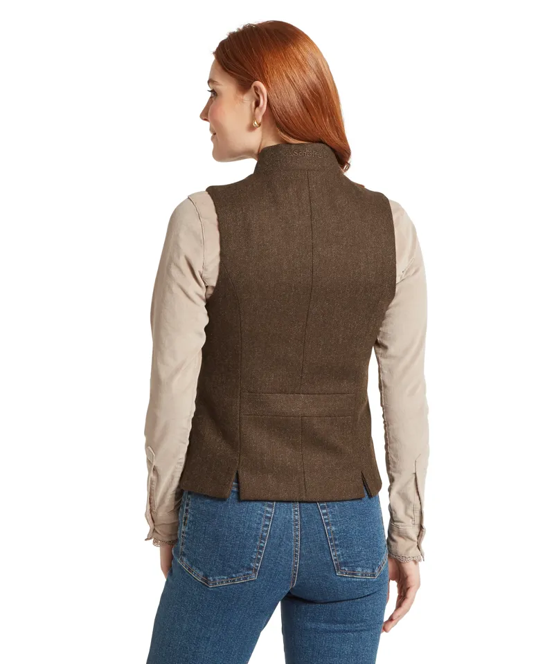 Schoffel Millport Tweed Nehru Waistcoat - Chocolate Herringbone Tweed-3
