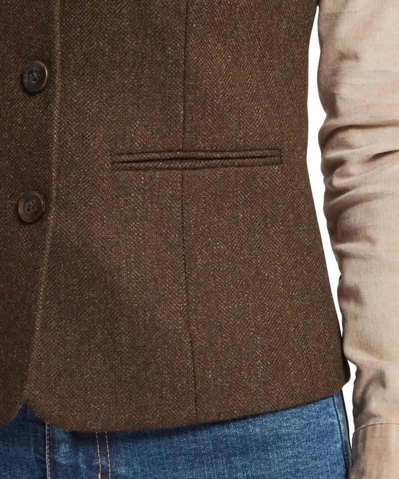 Schoffel Millport Tweed Nehru Waistcoat - Chocolate Herringbone Tweed-5