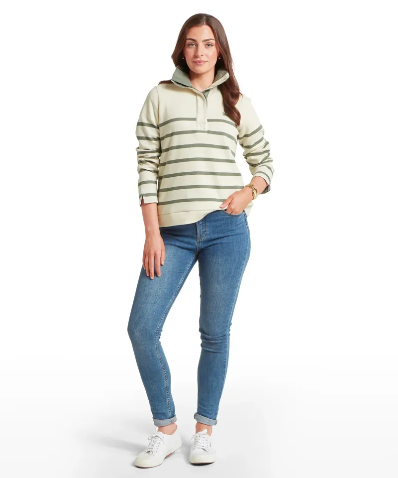 Schoffel Sandown Sweatshirt - Pale Stone/Agave Green Stripe-1