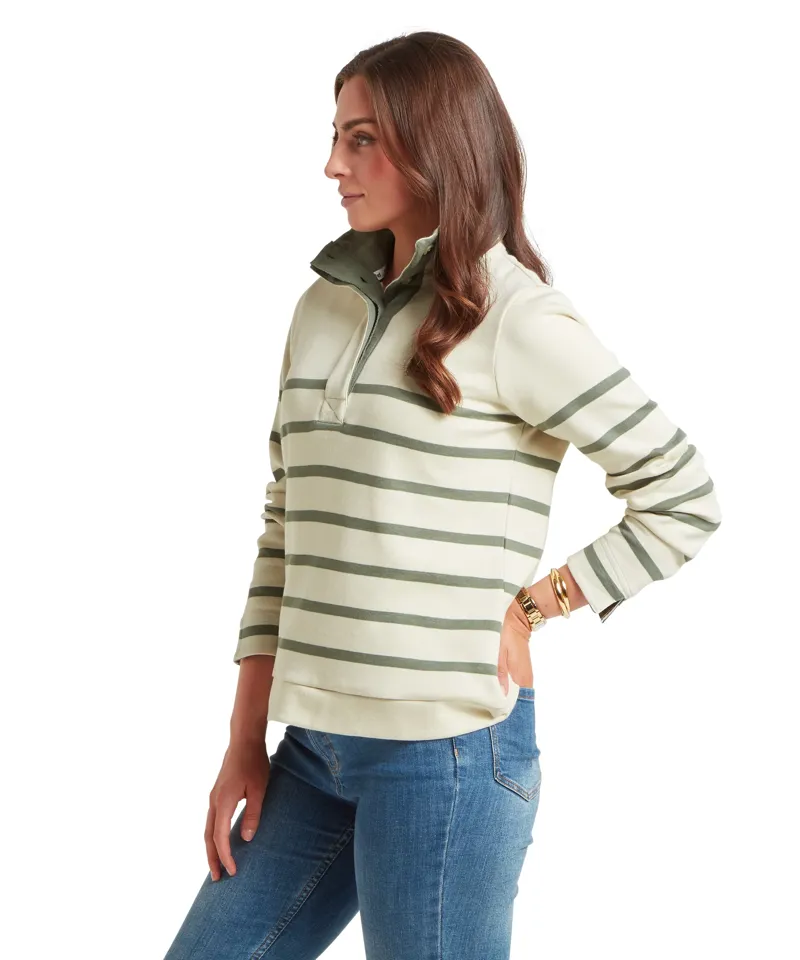 Schoffel Sandown Sweatshirt - Pale Stone/Agave Green Stripe-2