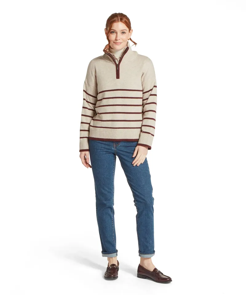 Schoffel Sandsend Quarter Zip Jumper - Oatmeal/Port-1