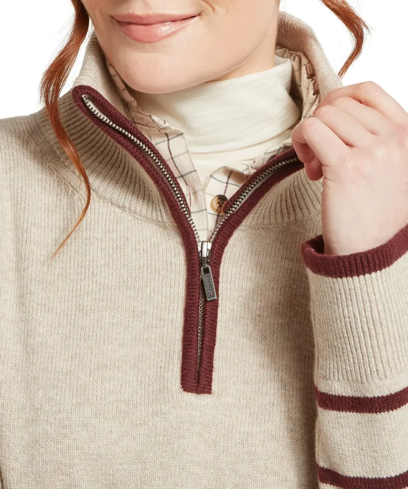 Schoffel Sandsend Quarter Zip Jumper - Oatmeal/Port-2