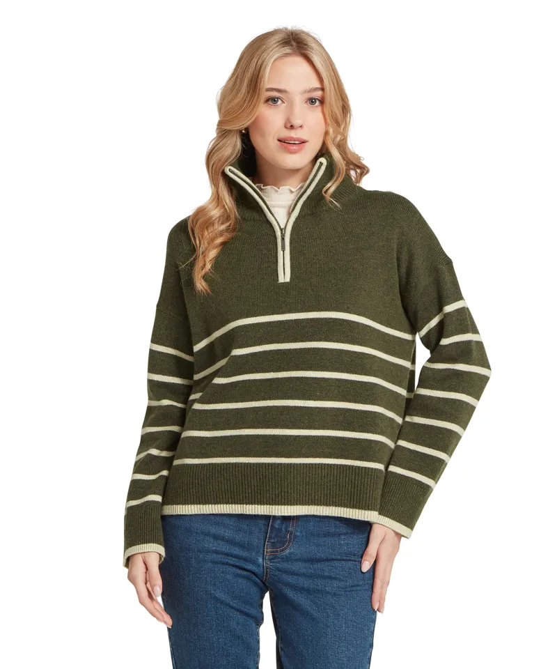 Schoffel Sandsend Quarter Zip Jumper - Loden/Oatmeal