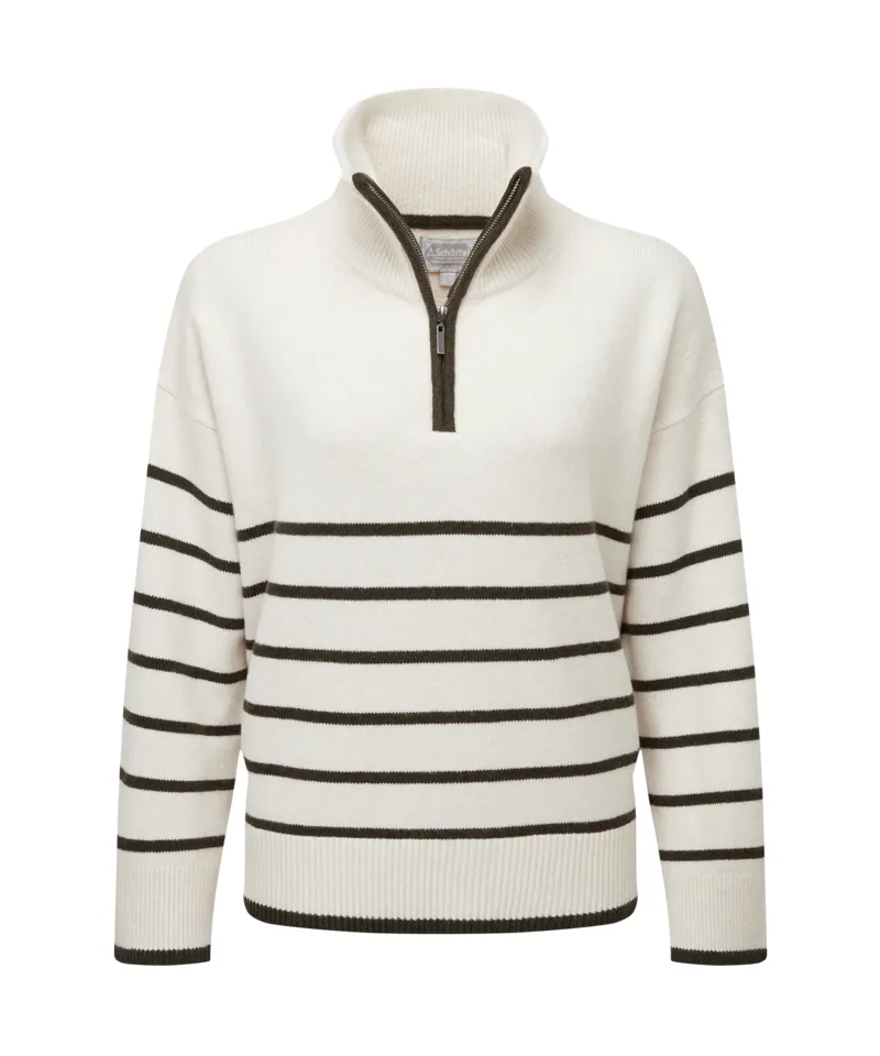Schoffel Sandsend Quarter Zip Jumper - Soft White/Loden-5
