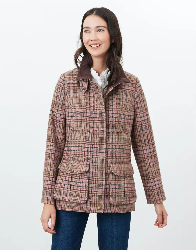 Joules Ladies Pink Tweed Field Coat