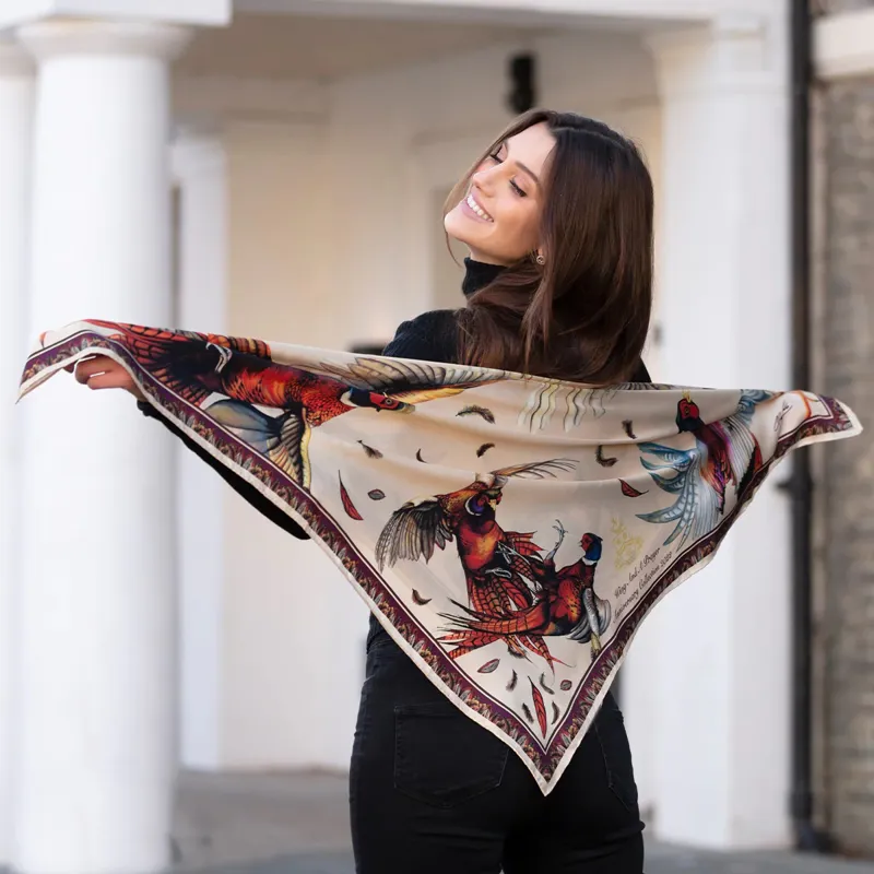 Clare Haggas A Wing And A Prayer Champagne And Mulberry Large Square Scarf -1