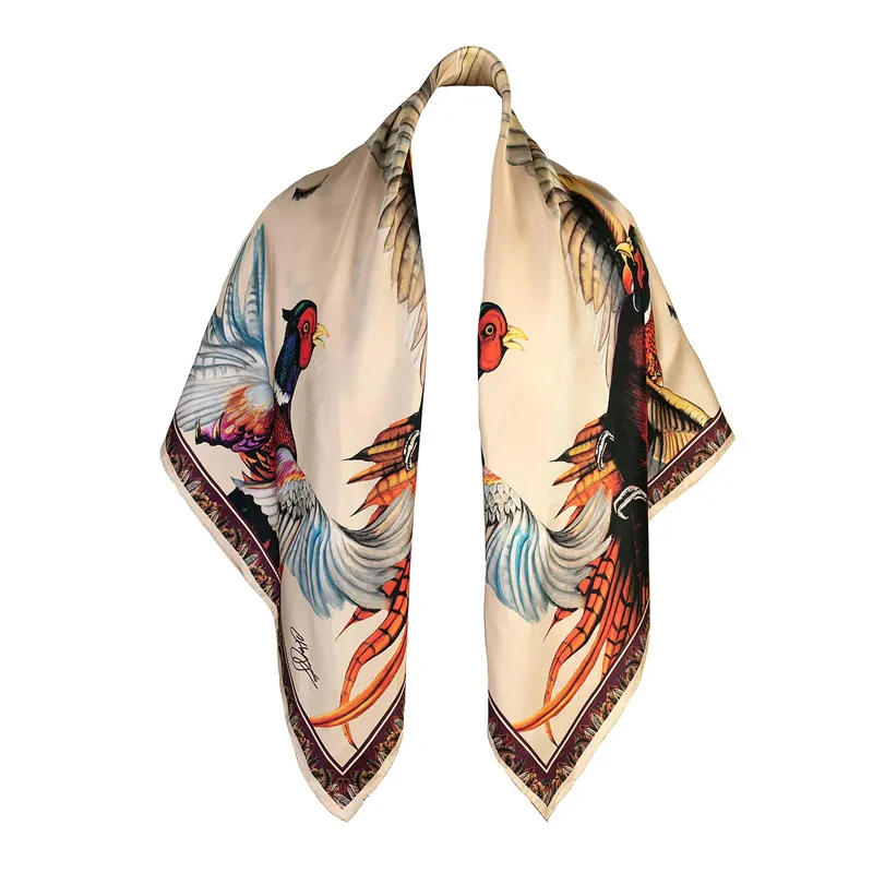 Clare Haggas A Wing And A Prayer Champagne And Mulberry Large Square Scarf -3
